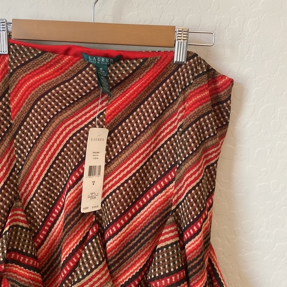 NWT Lauren Ralph Lauren Ruffle Midi Skirt Brown & Red Size Medium - Picture 3 of 7